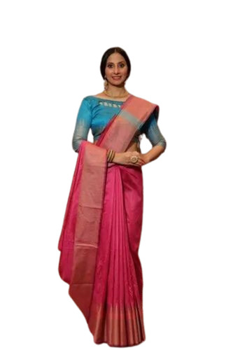 Designer Banarasi Silk Saree - 5.5 m Length, Raw Silk Blouse Piece | Woven Pattern, Elegant Pink for Wedding Wear