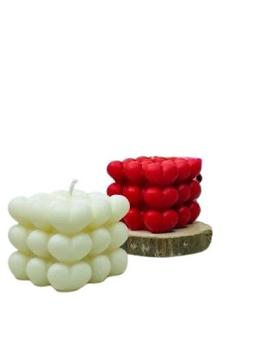 Heart Cube Candle - Premium Quality Soy Wax Tall Shape with Luxurious Rose Scent Handcrafted with Smooth Finish and Color Changing Feature
