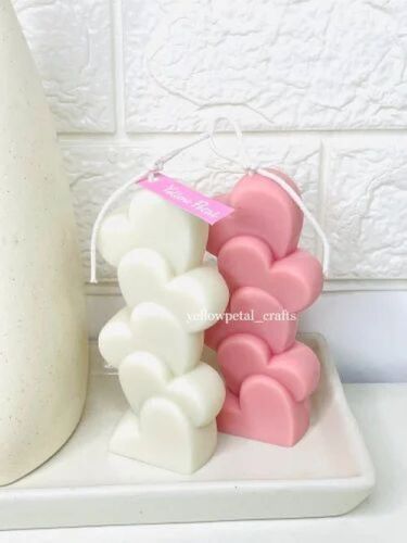 Heart on Heart Pillar Candle - Premium Soy Wax 2 Piece Box | Smooth Finish Scented Wax Long Burn Vibrant Colors Rich Aroma Luxurious Feel Soft Glow