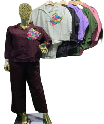 Ladies Cotton Co-Ord Set - XXL Regular Fit, Purple Modern Design | Breathable, No Fade, Quick Dry, Full Sleeves, Machine Washable