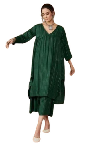 Ladies Cotton Kurti Pant Set - Cotton Size: S/M/L/XL/XXL Color: Green | Anti-Wrinkle Breathable Quick Dry Hand Wash Printed Long Sleeve Ethnic Style Party Wear