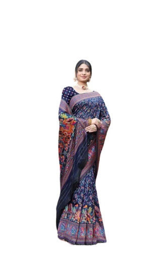 Ladies Designer Saree - 100% Cotton 6.3 m Length with Blouse Light Weight and Breathable Printed Blue Perfect for Party Wear in Summer and Winter