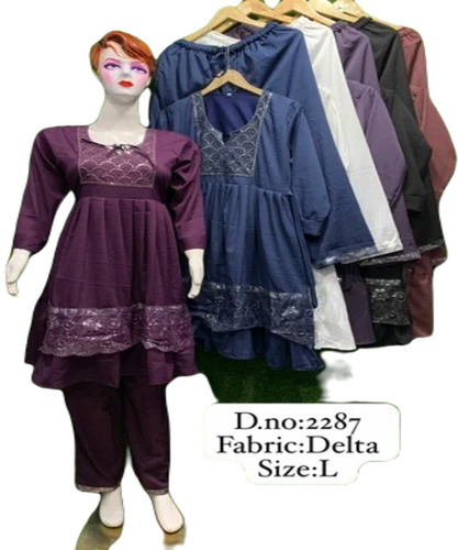 Ladies Ethnic Co Ord Set - Cotton, Size L/XL/XXL, Purple | Breathable, Quick Dry, No Fade, Machine Wash, Regular Fit, Full Sleeves