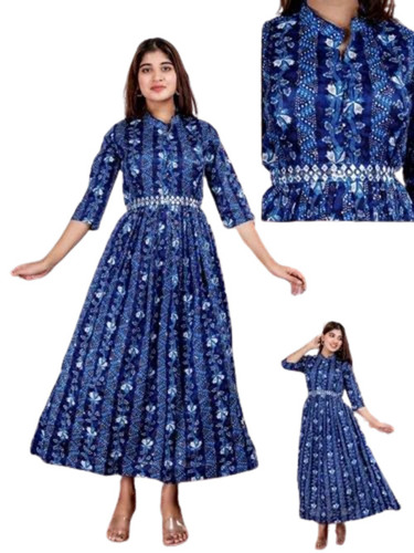 Maxi Dress - Rayon M-xxl Sizes | Blue Color 3/4 Sleeves Casual Occasion