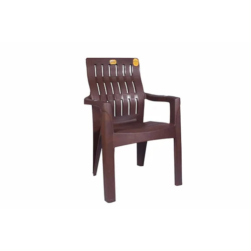 Mid Back Plastic Chair - New Plastic Material, Brown Color, 150 Kg Load Capacity | Modern Design, Durable & Water Resistant, With Armrest, Non-Foldable, 1 Year Warranty