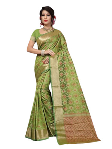 Patola Silk Sarees - 6.3 m Length Green Art Silk Fabric | Lightweight Breathable Party Wear Washable Very Good Quality