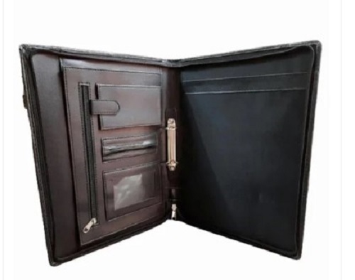 Plain Black PU Leather Ring Folder