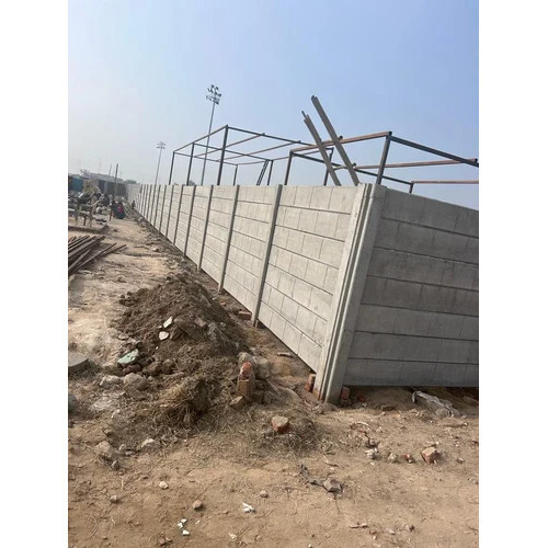 Precast Concrete Boundary Wall - 5 Feet Height, Grey Color | Modular Panel Build, 10 Inch Beam Size