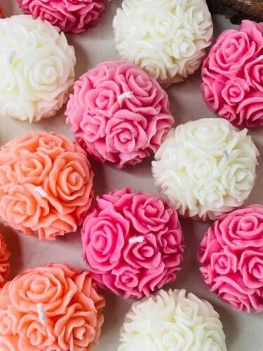 Rose Ball Candle - Premium Optimum Quality, Natural Paraffin Wax | Scented, Smooth Finish, Rich Aroma, Soft Glow, Vibrant Color, Long Burn, Color Changing, Ideal for Home Decoration, Bars, and Birthdays