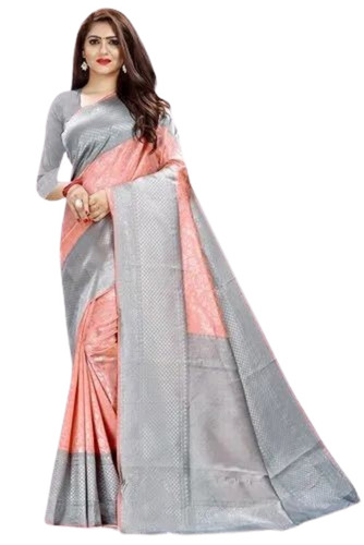 Silk Designer Saree - 6.3 m Length, Grey & Pink Color | New, Lightweight, Breathable, High Purity, Dry Clean Only, Perfect for Summer & Winter Party Wear