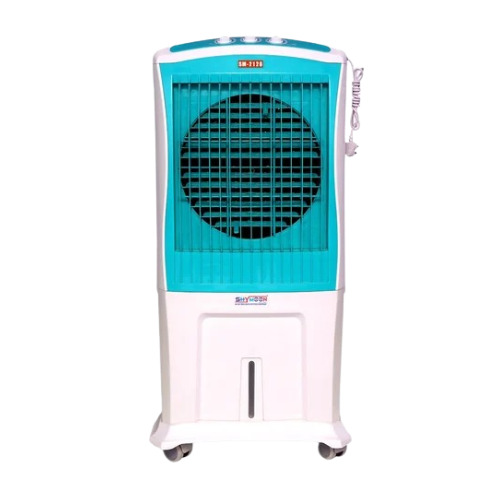 Tower Air Cooler - Plastic, Floor Standing | Manual Cleaning, Green/White/Blue, 20-40 ft Coverage, Ideal for Home, Hotel, and Industry