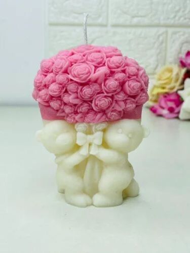 Teddy Candle - Premium Quality Paraffin Wax , Smooth Finish, Color Changing, Scented Wax with Rich Aroma and Luxurious Feel, Soft Glow in White and Pink for Bars, Birthdays, Home Decoration