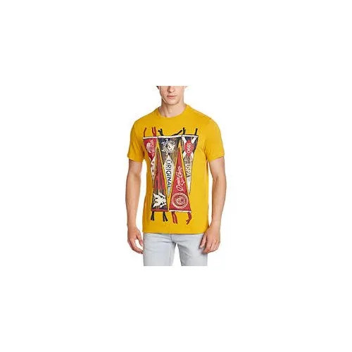 Cotton Mens Printed Round Neck T-Shirt - Soft Cotton, Available in Sizes S-XXL, Yellow Color | Breathable, Comfortable Short Sleeves for Everyday Wear