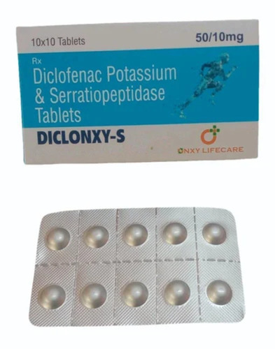 Diclonxy-S - Diclofenac Potassium 50mg + Serratiopeptidase 10mg Tablets | Pain Relief, Reduces Inflammation, Prescription Use, Box of 100 Tablets
