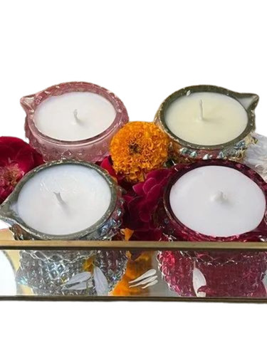 Soy Wax Diwali Decor Candle - 3 Inch Size, 1 Inch Diameter, White Glass Finish | Elegant Lantern Type, Perfect for Festive Decoration