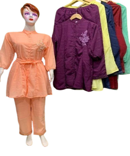 Ladies Cotton Co-Ord Set - XXL, Orange | Breathable, No Fade, Quick Dry, Regular Fit, Full Sleeves, Summer Essential