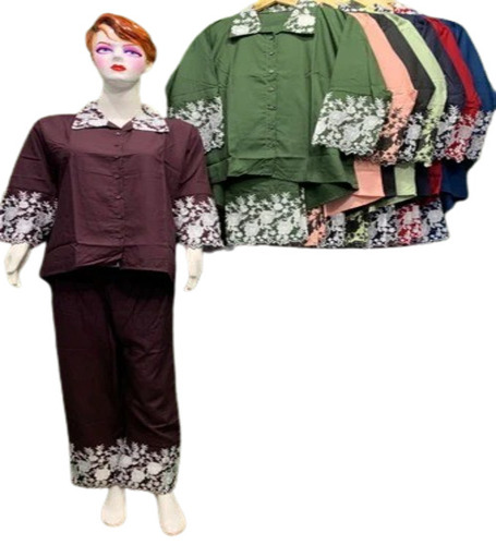 Ladies Rayon Co Ord Set - Cotton, XXL, Purple | Breathable, No Fade, Quick Dry, Washable, Modern Embroidered Pattern, Full Sleeves, Summer Fit