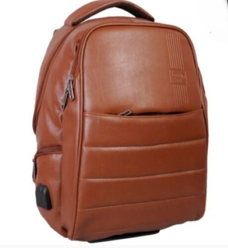 Laptop Backpack - Artificial Leather, 3 Compartment Design with Zipper Closure