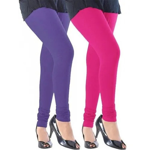 Plain Ruby Ladies Legging - Cotton Lycra Blend Ankle-Length Comfort in Solid Blue and Pink | Soft Stretchable Fabric Snug Fit Breathable Design Durable Stitching
