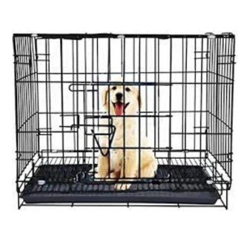 Powder Coated Iron Dog Cage - 30x18x24 Inch Rectangular Design, Black Color, Ideal for Clinic Use