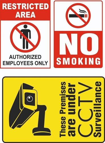 Warning Stickers - Vinyl Material, Standard Size, Multicolor | Self Adhesive, Rectangle Shape, Printed Design, Solvent Adhesive