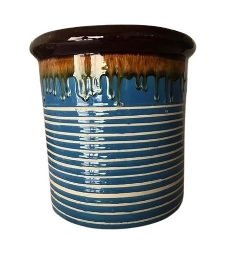 Blue Cylindrical Ceramic Flower Pot