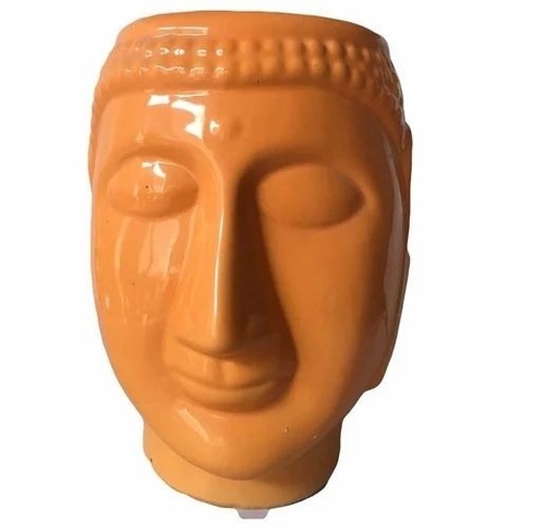 Buddha Head Shaped Ceramic Flower Pot - 8 Inch Brown Plain Design Antique Effect Customized Options