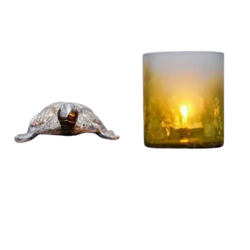Crackle Yellow Votive Candle Holder - Glass Cylindrical Shape Handmade Design | Ideal for Elegant Home Decoration