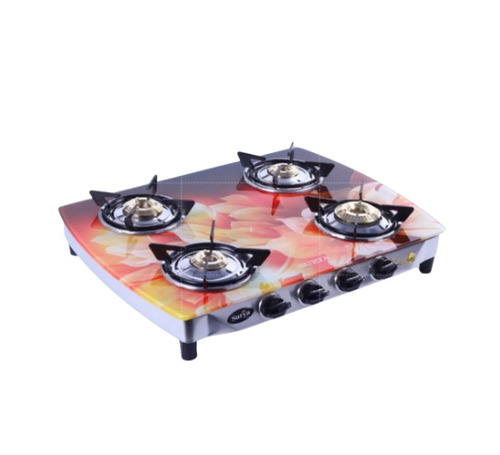 Prestige Surya Care - 4 Burner LPG Gas Stove, Automatic Ignition , Stainless Steel Knobs, ISI Certified, Portable Design