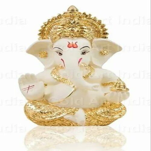 Golden Mukut Ganesh - 3 Inch Gold Plated Ganesh Statue | Eco-Friendly