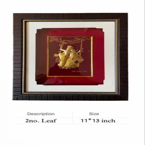 Leaf Radha Krishna Photo Frame - MDF, 11x13 Inches, Golden Color | Durable, Eco-Friendly, Indian Temple Theme