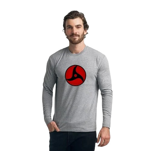 Men's Cotton Long Sleeve T-Shirt - Large Size Grey Printed Design | O-Neck Collar Regular Fit Casual Wear