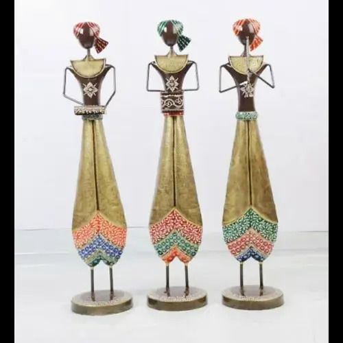 Musicians Iron Doll Set Of 3 Table Decor - Color: Golden