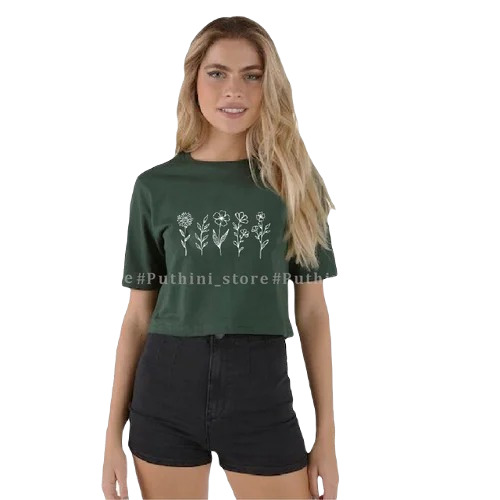 Printed Women Crop Tops - Cotton XS/S/M/L/XL | Green Printed Pattern Casual Wear for Summer Party Events