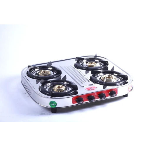 Stainless Steel 4 Burner Gas Stove - 54 cm x 64 cm x 10 cm | Portable, Manual Ignition, LPG, Wear Resistant, Kitchen Use