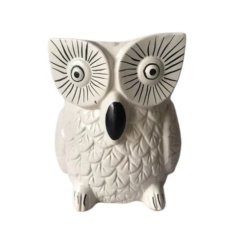White Owl Shaped Ceramic Flower Pot - 8 Inch Height, Hand Painted Design | Antique Aesthetic, Ideal for Interior Decoration