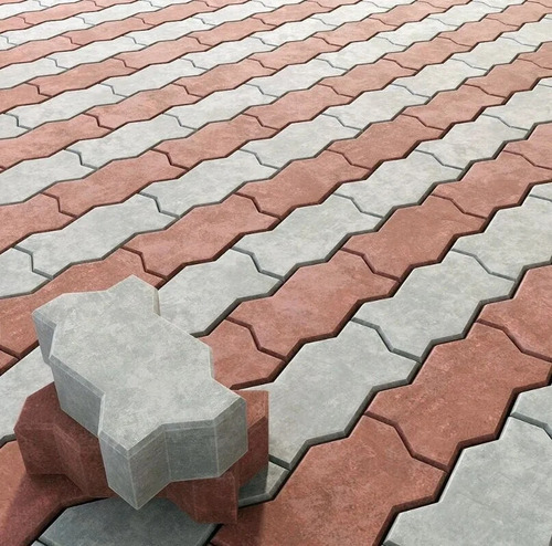 Zigzag Paver Block - 80 Mm Size, Red And White Concrete With Good Strength And Finishing