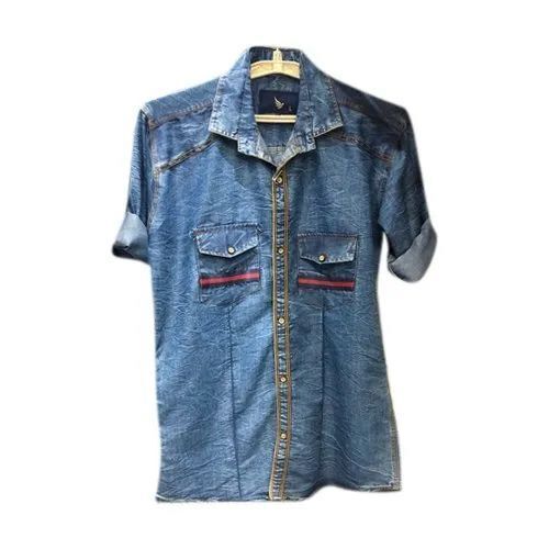 Casual Wear Mens Denim Shirt - Denim, XXS-XXL Sizes, Blue Color, Full Sleeves | Slim Fit, Washed Finish, Button Closure, Chest Pockets, Soft Fabric, Faded Design, Durable Stitching, Anti UV, Breathable, Cool Pass