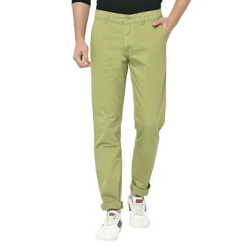 Green Color Cotton Casual Trouser