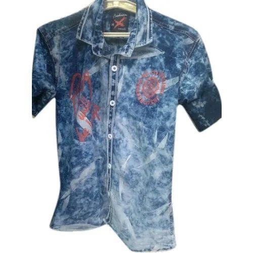 Mens Casual Faded Denim Shirt