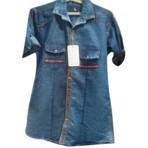 Mens Premium Quality Slim Fit Denim Shirt - Blue, Full Sleeves Design with Button Closure and Chest Pockets, Soft Fabric with Faded Finish, Durable Stitching, Breathable and Waterproof
