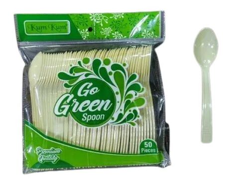 Eco-Friendly Green Plastic Spoon - 4 Inch Disposable Food-Grade | Biodegradable, Leak-Proof, Durable Construction, Premium Quality, Lightweight, 50-Piece Packet