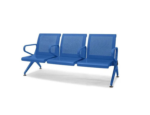 3 Seater Waiting Chair - Non Rotatable, Blue MS Fabric | With Armrest, Ideal for Office, Hotel, Hospital