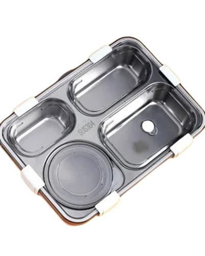 Stainless Steel Insulated Lunch Box - 500 mL Capacity, 4 Compartments , Microwave Safe Rectangle Design