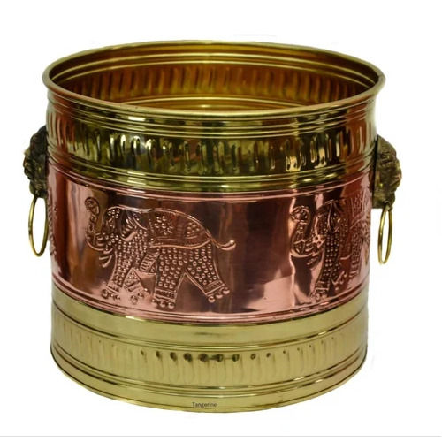 Brass Elephant Design Planter Pot - Color: Golden