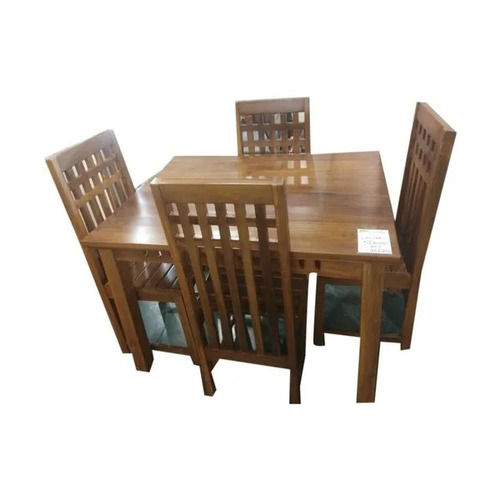 Brown Wooden 4 Seater Dining Table Set