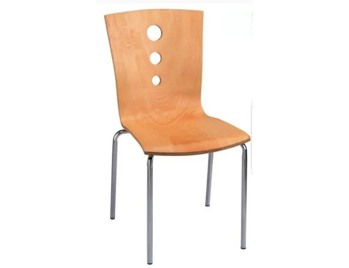 Cafeteria Chair - Steel L Shape Design, Silver with Wood Colour Finish | Eco-Friendly, Durable, Easy to Use, No Assembly Required, Indoor Furniture