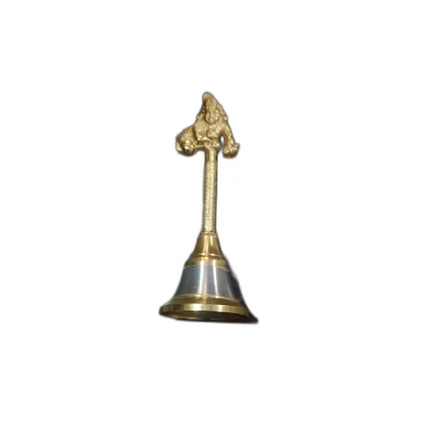 Krishna Hand Bell - Durable Solid Brass Material, Golden and Black Finish | Rich Resonant Tone, Indian Religious Theme