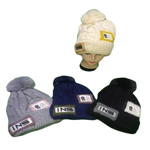 Ladies Fur Woolen Cap - Wool, Free Size | Antique Classy Sporty Design in Blue White, Grey, Black Colors for Adults