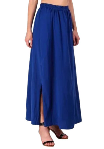 Ladies Long Cotton Skirts - All Sizes, Plain Blue, Long Casual Wear for Summer